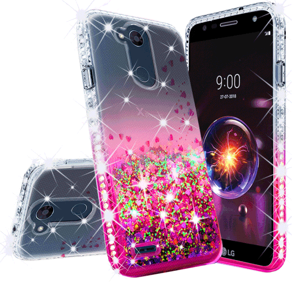 Compatible for LG X Power 3 Case, LG X5 2018 Case, LG X Charge 2 Case, with [Temper Glass Screen Protector] SOGA Diamond Liquid Quicksand Cover Cute Girl Women Phone Case [Clear/Pink]