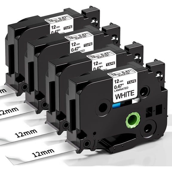 Compatible Label Tape Replacement for Brother Ptouch TZe-231 TZe231 TZe TZ 12mm 0.47 Laminated White Label Maker Tape Cassette for Brother PT-H100R H110 H105 1000 1005 1010, 4-Pack