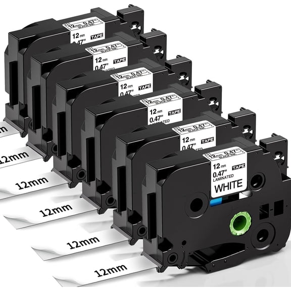 Compatible Label Tape Replacement for Brother Ptouch TZe-231 TZe231 TZe TZ 12mm 0.47 Laminated White Label Maker Tape Cassette for Brother PT-H100R H110 H105 1000 1005 1010, 6-Pack