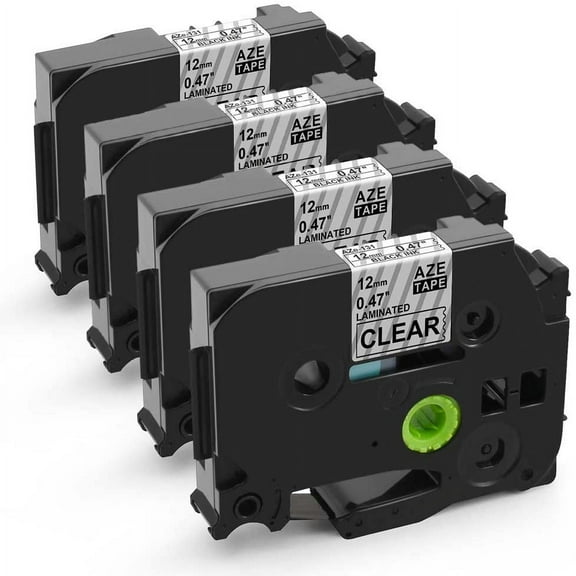 Compatible Label Tape Replacement for Brother TZe-131 TZ-131 Laminated Black on Clear 0.47" x 26.2'(12mm x 8m), Compatible with P-Touch Label Maker PT D210 1880 H100 H110 D200 (4 Pack)