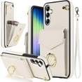 thumbnail image 1 of Compatible Leather Samsung Galaxy A14 5G Phone Case with Wallet & Lanyard Cream White,RFID Blocking Strap Protective Case for Samsung A14 5G Case Card Holder,Samsung A14 5G Phone Case with Ring, 1 of 14