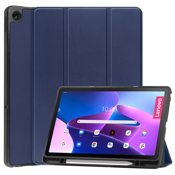 For Compatible Lenovo Tab M10 Plus Tablet Cover 10.6" Slim Tri-Fold Stand Smart Cover, Multi-View Stand Hard Case Folio Cover Auto Sleep/Wake Protection Dark Blue