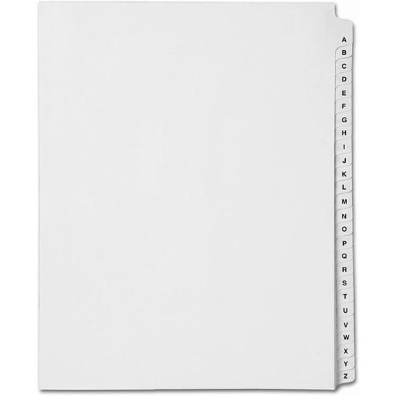Generic 8.5" x 11" Alphabetical Index Dividers, White, 26 Count