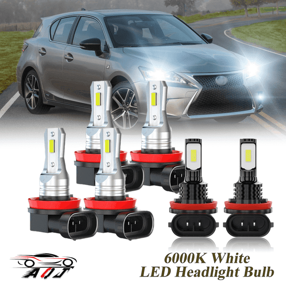 Compatible with Lexus CT200h 2011-2017 LED Headlight Bulbs Kit High Low Beam + Foglights Combo(Pack of 6) , 6500K White 10,000LM Super Bright, Plug and Play