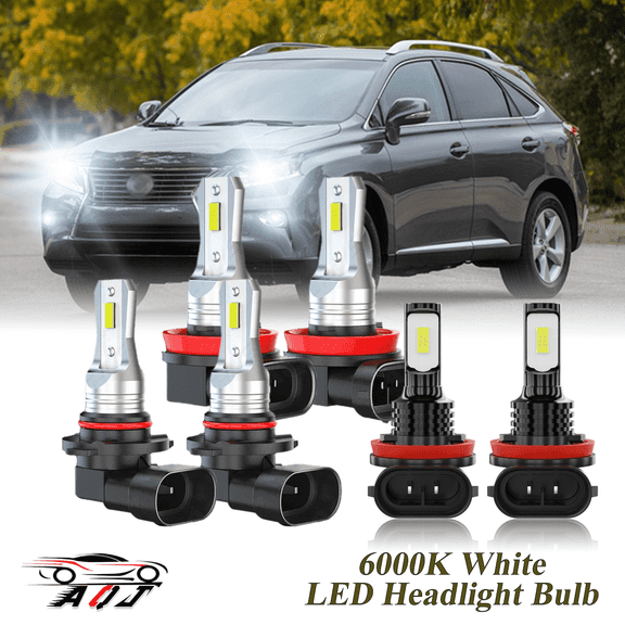 Compatible with Lexus RX350 2010-2015 LED Headlight Bulbs Kit High Low Beam + Foglights Combo(Pack of 6) , 6500K White 10,000LM Super Bright, Plug and Play
