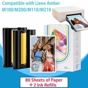 Compatible Liene M100/M200/M110/M210 4x6" Photo Printer 80 Sheets Photo Paper & 2 Ink Cartridges Refill, Dye Sublimation, Only for Liene DHP512/DHP513/DHP514/DHP515 Printer, for Display, Framing