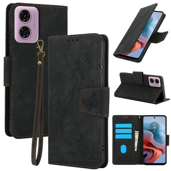 Compatible for MOTO G Power 2023 Wallet Case,RFID Block Flip PU Leather Phone Cover with Wrist Supports Wireless Charging with Credit Card Holder Kickstand Heavy Duty Phone Cover,Black