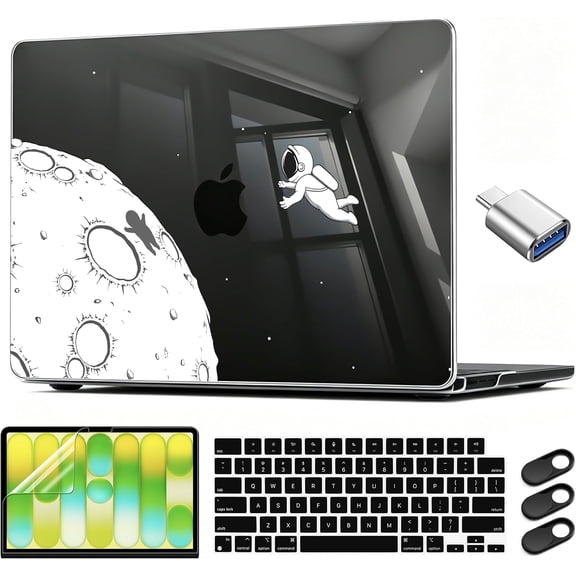 Compatible with MacBook Air 13.6 Inch Case 2022 2024 2025 2026 Model A2681 A3113 A3240 A3449, Black Space Hard Shell with Keyboard Cover for MacBook Air 13 M2 M3 M4 M5, Astronaut