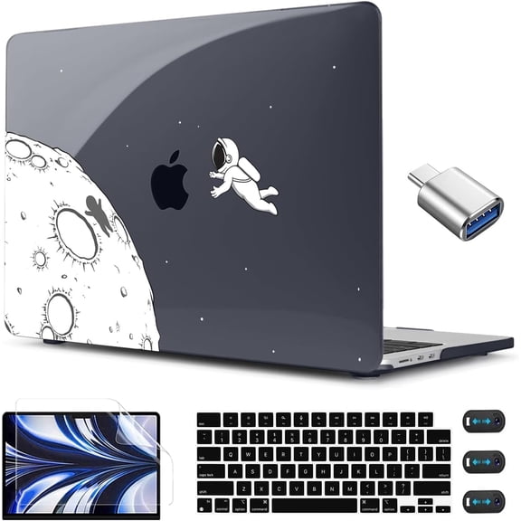Compatible with MacBook Air 13.6 Inch Case 2022 2024 2025 2026 Model A2681 A3113 A3240 A3449, Black Space Hard Shell with Keyboard Cover for MacBook Air 13 M2 M3 M4 M5, Astronaut