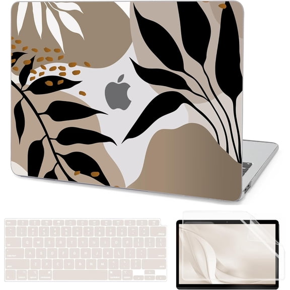 AKIT Compatible with MacBook Air 13 Inch Case M1 2022 2021 2020 2019 2018 A2337 A2179 A1932, Pattern Laptop Hard Shell Case+Screen Protector+Keyboard Cover for 13.3 Inch, Aesthetic Leaves