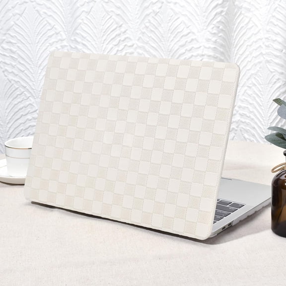 Compatible with MacBook Air 13 Inch Case2022 2021 2020 2019 2018 Release A1932 A2179 M1 A2337,Elegant Leather Plastic Hard Shell Case Transparent Keyboard Cover,Beige PVC Grid No Logo Cutout