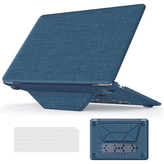 Compatible for MacBook Air 13 inch Case 2018-2021 M1 A2337 A2179 A1932 with Retina Display, Fabric Textured Hard Shell with Foldable Kickstand & Keyboard Cover for MacBook Air 13'' Case