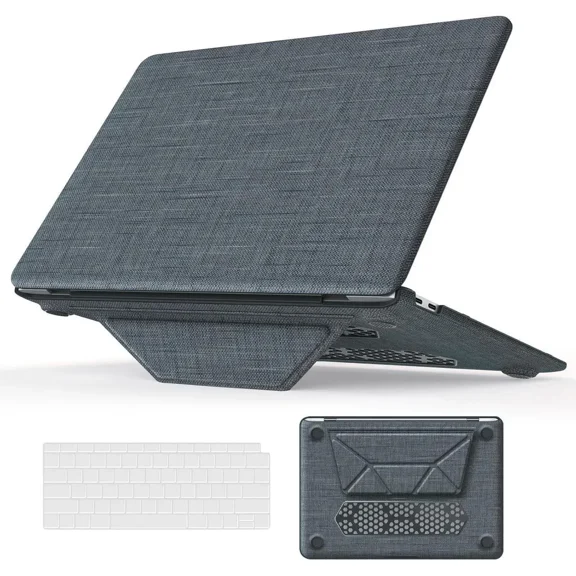 Compatible for MacBook Air 13 inch Case 2018-2021 M1 A2337 A2179 A1932 with Retina Display, Fabric Textured Hard Shell with Foldable Kickstand & Keyboard Cover for MacBook Air 13'' Case