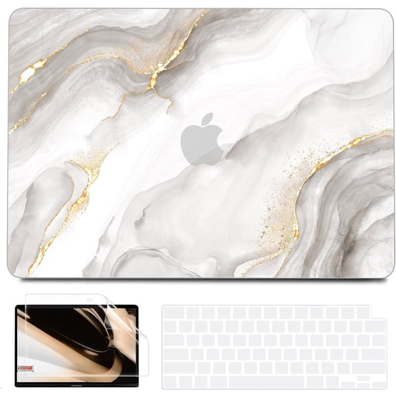 Compatible with MacBook Air 13 inch Case 2021 2020 2019 2018 M1 A2337 A2179 A1932 Touch ID, Plastic Hard Shell+2 Keyboard Cover+Screen Protector for MacBook Air 13.3 inch Case, White Marble