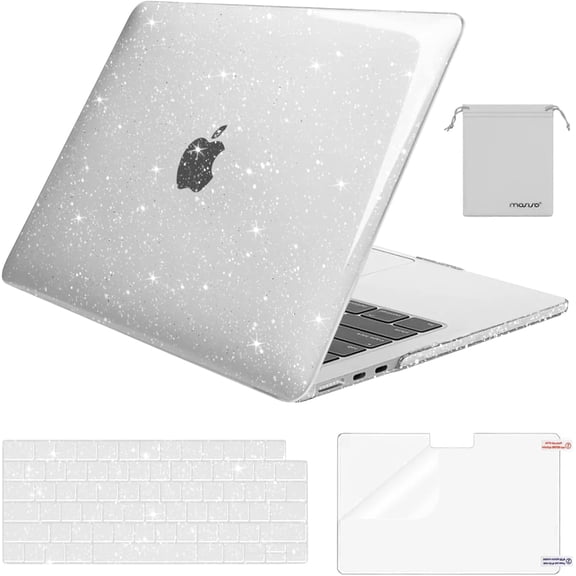 Compatible with MacBook Air 13 inch Case 2025 2024 2023 2022 M4 A3240 M3 A3113 M2 A2681, Sparkly Glitter Hard Shell&Keyboard Cover&Screen Film&Pouch for MacBook Air 13.6 inch Case, Transparent