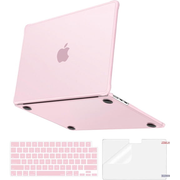 Compatible with MacBook Air 13 inch Case 2026 2025-2022 M4 A3240 M3 A3113 M2 A2681,3 in 1 Kit Seamlessly Closes Reinforced Anti-Crack&Anti-Fingerprints Shell for MacBook Air 13.6, Pink