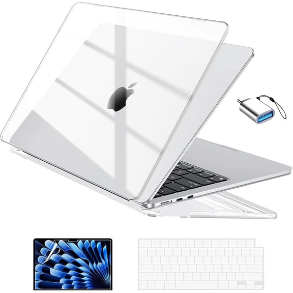 Compatible with MacBook Air 13 inch Case 2026 2025-2022 M4 M3 M2 Model A3240 A3113 A2681, Mac Air 13.6 inch Transparent Hard Shell & Keyboard Cover & Screen Film & Type-C, Shiny Crystal Clear