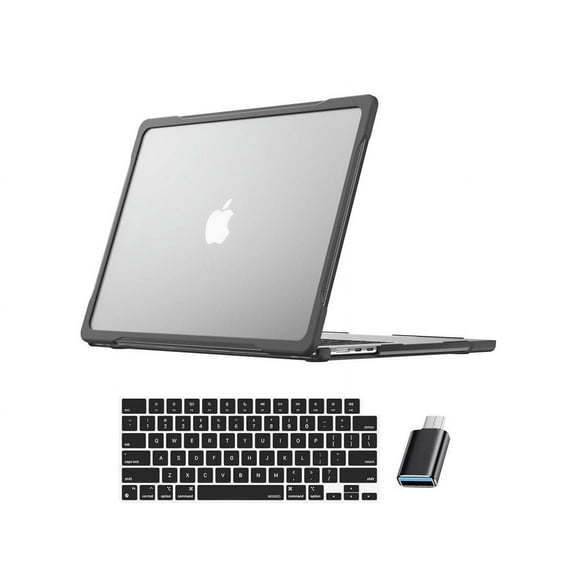 Compatible with MacBook Air 15 Inch 2024 2023 Model A3114 A2941 with M3/M2 Chip & Touch ID, Heavy Duty Rugged Hard Shell Shockproof Cover with Keyboard Skin, Type C Adapter