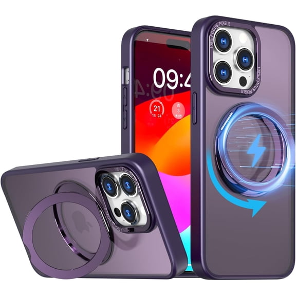 Compatible with MagSafe with 360°Rotatable Ring Stand & Holder, Magnetic for iPhone 15 Pro Max Case Military Grade Shockproof Translucent Back Phone Case for iPhone 15 Pro Max 2023, Purple