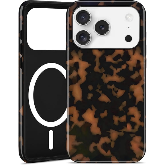 Compatible with MagSafe Brown Tortoise Shell Print Phone Case for iPhone 17 Pro Max, Amber Trendy Luxury Magnetic Soft TPU and Hard PC Protective Phone Cover for Women Girls - Yellow