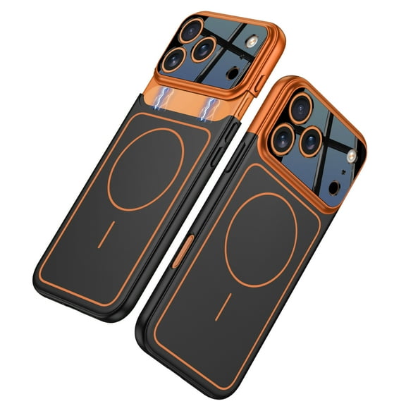 Compatible with MagSafe Case for iPhone 17 Pro Max, Magnetic Splicing Color 2-Part Slim Phone Case Hard PC Wireless Charging Anti-Fall Protection Luxury Cool Cover for iPhone 17 Pro Max, Orange