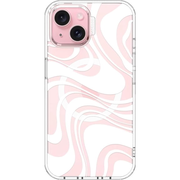 Compatible with MagSafe Designed for iPhone 15 Case, [Buffertech 6.6 ft Drop Impact] Shockproof TPU Protective Bumper with Hard Back Clear Phone Case - White Swirl