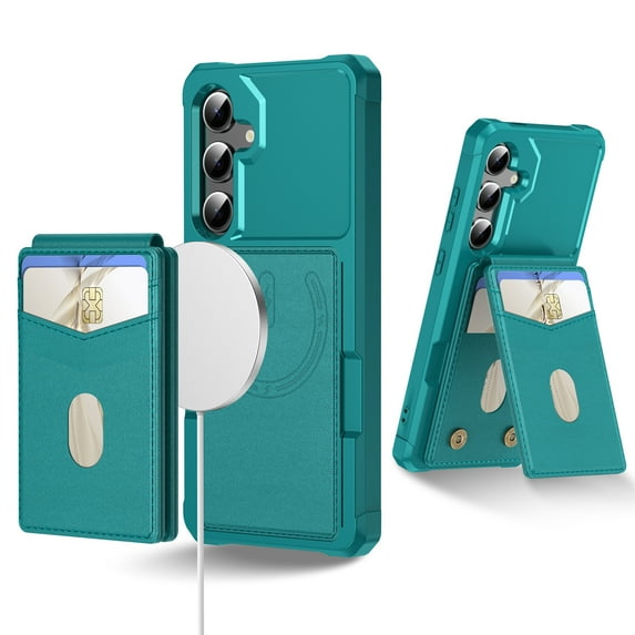 Compatible with MagSafe Magnetic 2 in 1 Detachable For Samsung Galaxy S23 FE Wallet Case with Card Holder,for Women Men,PU Leather RFID Blocking Flip Kickstand Credit Slots Phone Case, Green