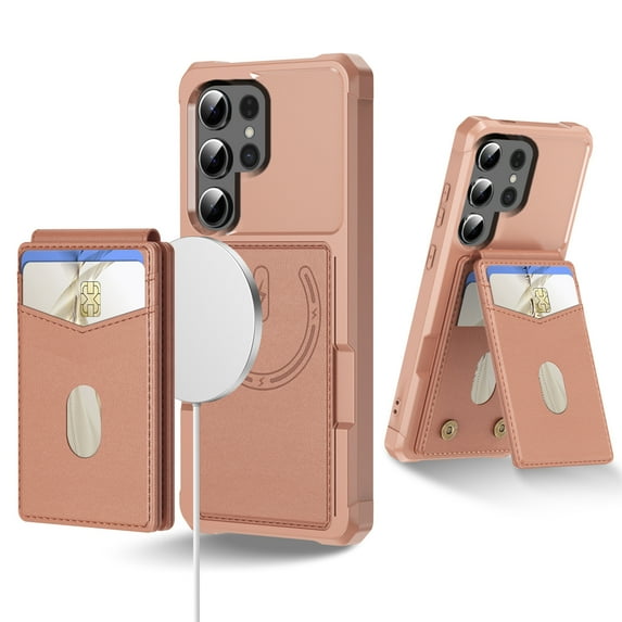 Compatible with MagSafe Magnetic 2 in 1 Detachable For Samsung Galaxy S23 Ultra Wallet Case with Card Holder,for Women Men,PU Leather RFID Blocking Flip Kickstand Credit Slots Phone Case, Rosegold