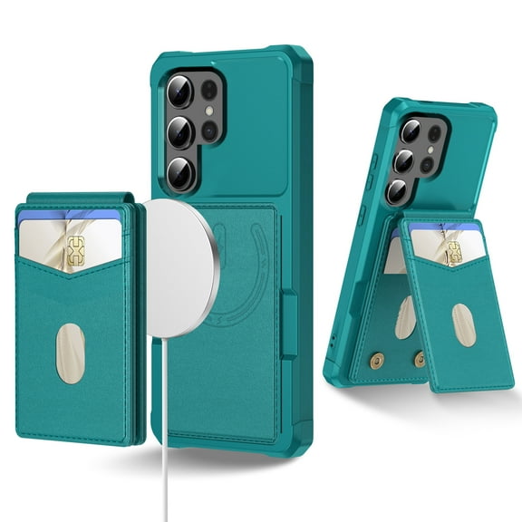 Compatible with MagSafe Magnetic 2 in 1 Detachable For Samsung Galaxy S25 Ultra Wallet Case with Card Holder,for Women Men,PU Leather RFID Blocking Flip Kickstand Credit Slots Phone Case, Green