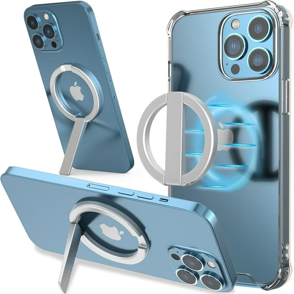Compatible with MagSafe Phone Ring Holder,Magnetic Finger Ring Grip Phone Stand Removable Kickstand Wireless Charging Adjustable Phone Stand for iPhone 14 13 12 Pro Max/Pro/Plus/Mini Silver