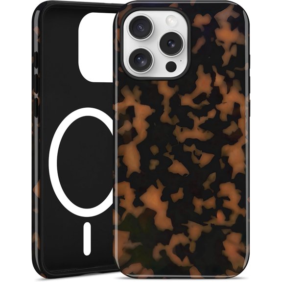 Compatible with MagSafe Tortoise Shell Phone Case for iPhone 17, Cute Magnetic Aesthetic Yellow Leopard Print Soft TPU Hard PC Shockproof Protective Phone Cover for Women Girls