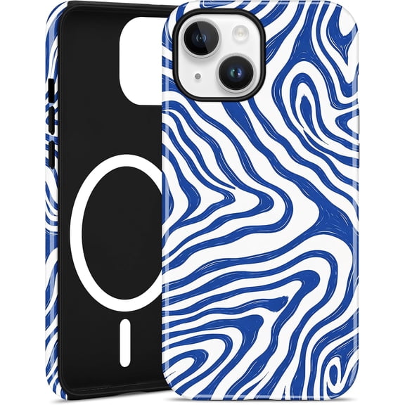 Compatible with MagSafe Zebra Print Case for iPhone 13/14, Cute Magnetic Aesthetic Animal Soft TPU and Hard PC Shockproof Protective Phone Cover for Women Girls-Blue