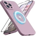 thumbnail image 1 of Compatible with MagSafe iPhone 14 Pro  Case, [9H Screen Protector] [Camera Protective] [Soft Microfiber Lining] Liquid Silicone Shockproof Case for iPhone 14 Pro - Lavander Purple, 1 of 15
