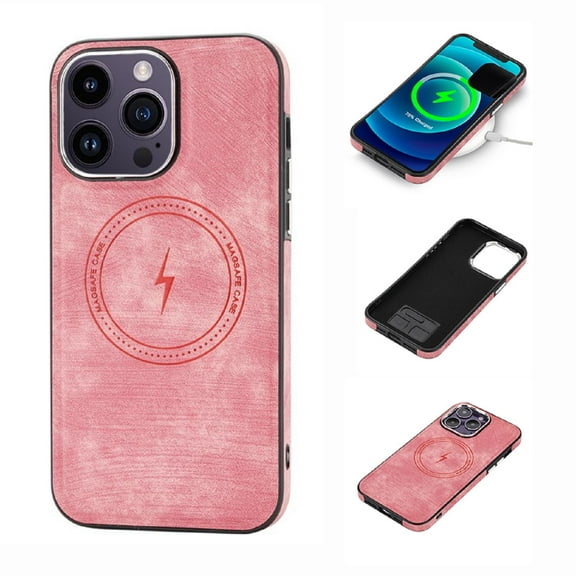 Compatible with MagSafe for iPhone 15 Pro Case, Luxury PU Leather Magnetic Cover , Shockproof Drop Resistant Protective Slim Phone Case Support Wireless Charging for iPhone 15 Pro, Pink