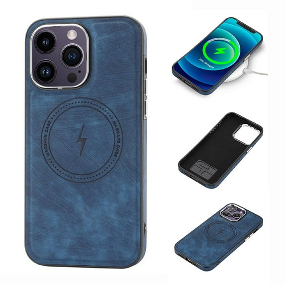 Compatible with MagSafe for iPhone 15 Pro Case, Luxury PU Leather Magnetic Cover , Shockproof Drop Resistant Protective Slim Phone Case Support Wireless Charging for iPhone 15 Pro, Blue