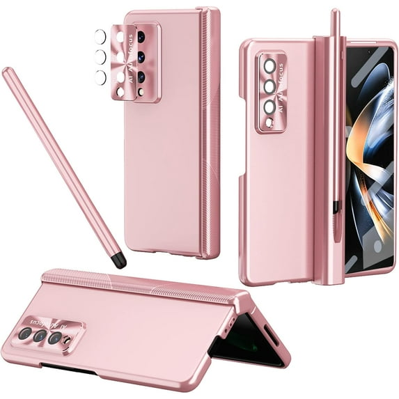 Compatible Magnetic Hinged Case for Samsung Z Fold 4 Case with S Pen & S Pen Holder,4 in 1 Full Protective Screen Protector Case for Galaxy Z Fold 4 Case,Galaxy Z Fold 4 5g Case Pen Holder Pink