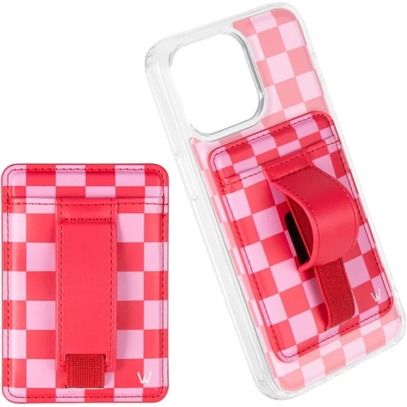 Compatible Magnetic Phone Wallet for iPhone - Slim Card Holder with Kickstand & Finger Strap, Cute and Functional Acceory Case Raspberry Rush