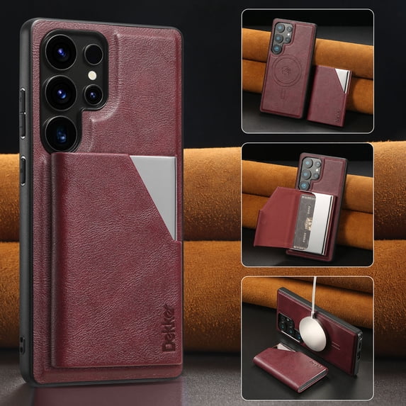 Compatible with Magsafe 2 in 1 Detachable Samsung Galaxy A52 5G Wallet Case with Card Holder,Women Men Magnetic PU Leather RFID Blocking Flip Kickstand Credit Slots Phone Case,Winered