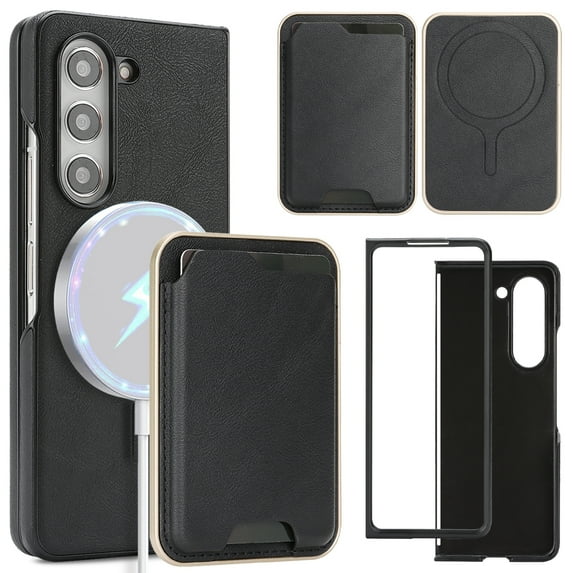 Compatible with Magsafe 2 in 1 Detachable Samsung Galaxy Z Fold 6 Wallet Credit Slots Case,Women Men Magnetic PU Leather RFID Blocking Flip Kickstand Phone Case For Samsung Galaxy Z Fold 6,Black