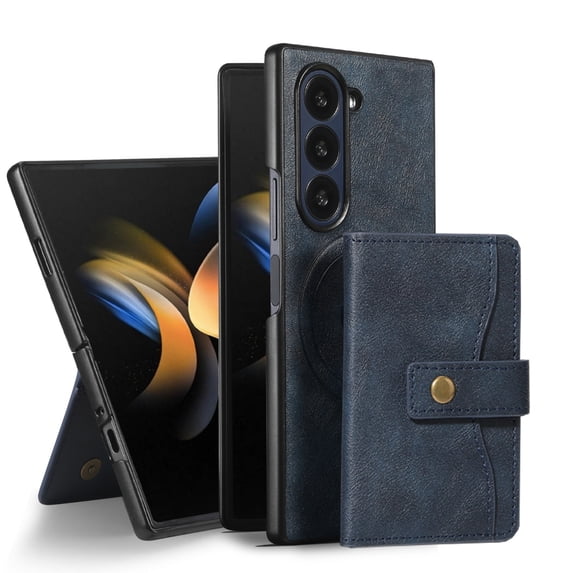 Compatible with Magsafe 2 in 1 Detachable Samsung Galaxy Z Fold 7 Wallet Case with Card Holder,Women Men Magnetic PU Leather RFID Blocking Back Flip Kickstand For Samsung Galaxy Z Fold 7,Blue