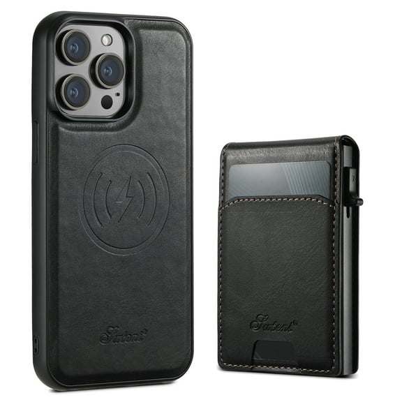 Compatible With Magsafe 2 in 1 Detachable Wallet Case For iPhone 14 Pro Max with Card Holder Women Men,Magnetic PU Leather RFID Blocking Flip Kickstand Card Slots Shockproof Phone Case,Black