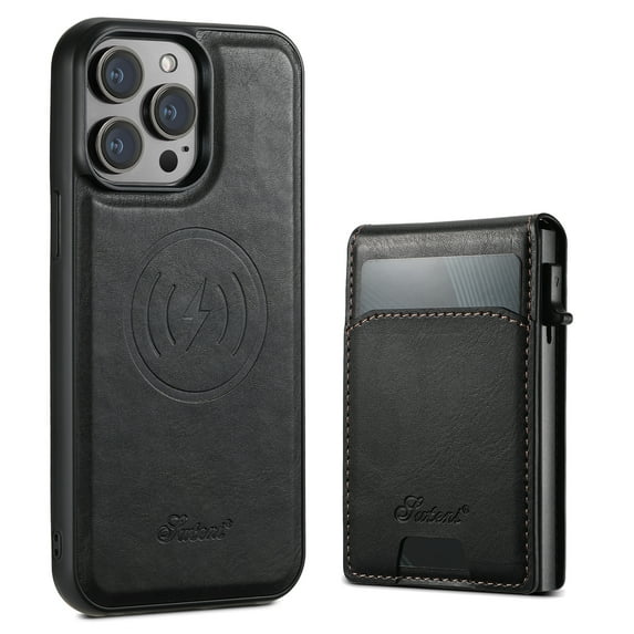 Compatible With Magsafe 2 in 1 Detachable Wallet Case For iPhone 14 Pro Max with Card Holder Women Men,Magnetic PU Leather RFID Blocking Flip Kickstand Card Slots Shockproof Phone Case,Black