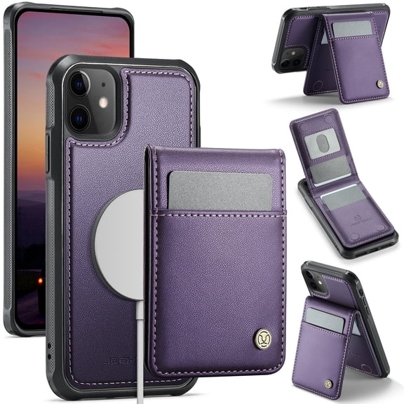 Compatible Magsafe 2 in 1 Detachable iPhone 11 Wallet Case with Card Holder Women Men,Magnetic PU Leather RFID Blocking Flip Kickstand Credit Slots Luxury Leather Case for iPhone 11, Purple