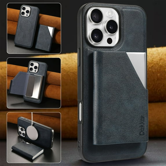 Compatible with Magsafe 2 in 1 Detachable iPhone 13 Pro Max Wallet Case with Card Holder,Women Men Magnetic PU Leather RFID Blocking Flip Kickstand Credit Slots Phone Case,Blue