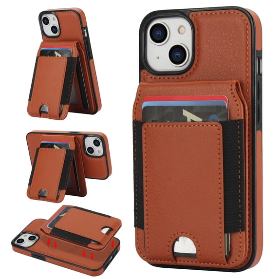 Compatible WIth Magsafe 2 in 1 Detachable iPhone 14 Plus Shockproof Rugged Wallet Phone Case with Card Holder,Magnetic PU Leather RFID Blocking Flip Kickstand Credit Slots,Brown
