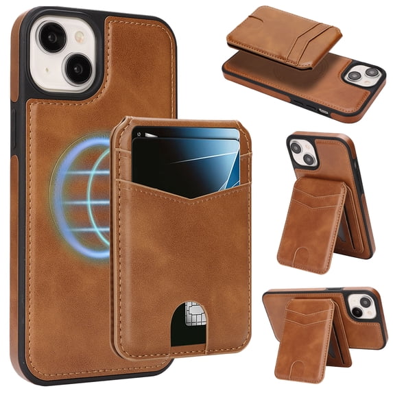 Compatible with Magsafe 2 in 1 Detachable for iPhone 14 Wallet Case with Card Holder Women Men, Magnetic PU Leather RFID Blocking Flip Kickstand Credit Slots,for iPhone 14, Darkbrown