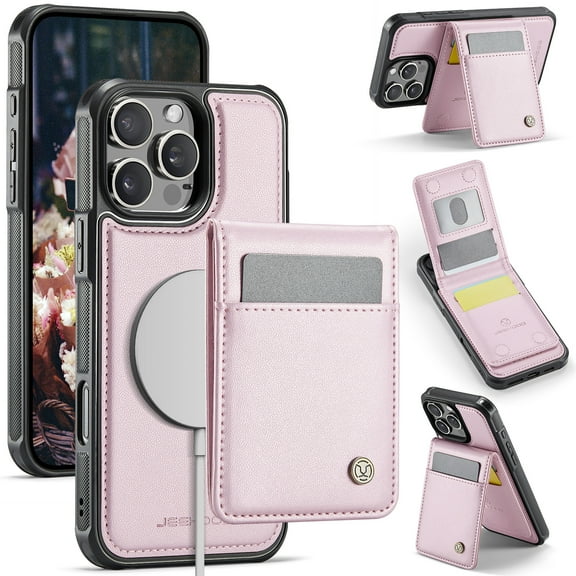 Compatible Magsafe 2 in 1 Detachable iPhone 16 Pro Max Wallet Case with Card Holder Women Men,Magnetic PU Leather RFID Blocking Flip Kickstand Credit Slots Leather Case for iPhone 16 Pro Max, Pink