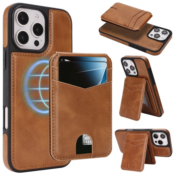 Compatible with Magsafe 2 in 1 Detachable for iPhone 16 Pro Max Wallet Case with Card Holder Women Men, Magnetic PU Leather RFID Blocking Flip Kickstand Credit Slots,for iPhone 16 Pro Max, Darkbrown