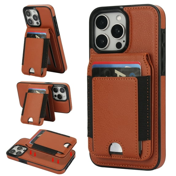Compatible WIth Magsafe 2 in 1 Detachable iPhone 16 Pro Shockproof Rugged Wallet Phone Case with Card Holder,Magnetic PU Leather RFID Blocking Flip Kickstand Credit Slots,Brown