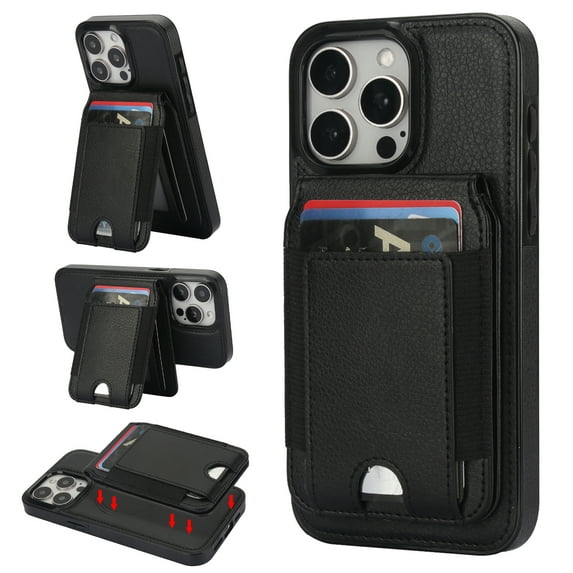 Compatible WIth Magsafe 2 in 1 Detachable iPhone 16 Pro Shockproof Rugged Wallet Phone Case with Card Holder,Magnetic PU Leather RFID Blocking Flip Kickstand Credit Slots,Black